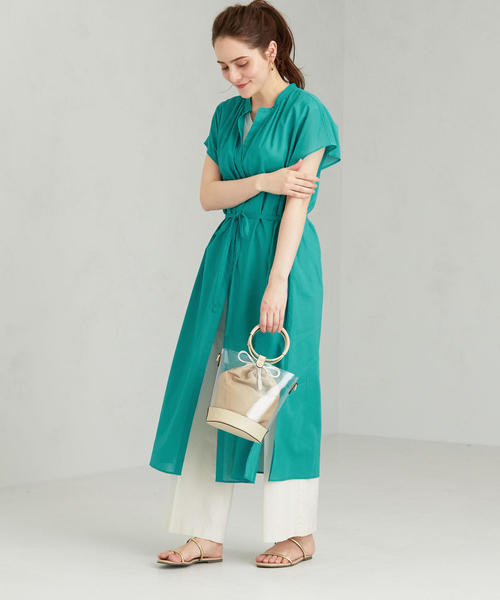 green label relaxing(グリーンレーベルリラクシング)の「FM ショートスリーブ シャツディガン(シャツワンピース・レディース・ブラック/ベージュ/ケリー・FREE)」の11枚目の写真