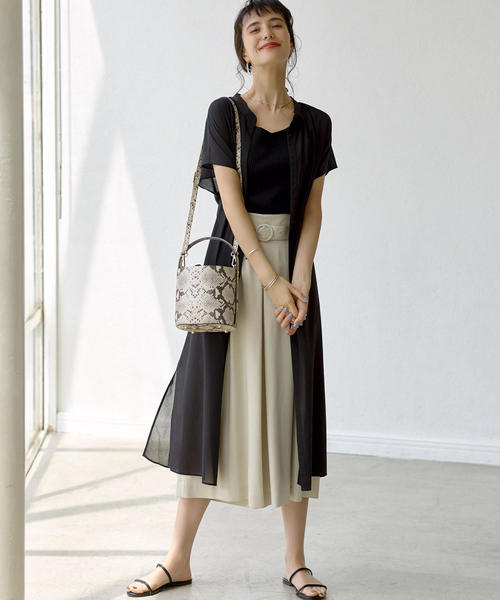 green label relaxing(グリーンレーベルリラクシング)の「FM ショートスリーブ シャツディガン(シャツワンピース・レディース・ブラック/ベージュ/ケリー・FREE)」の7枚目の写真