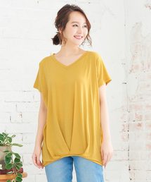 [Uネック/Vネック]裾タック入りフレンチスリーブ半袖Tシャツ
