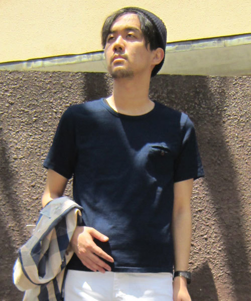 Denime(ドゥニーム)の「INDIGO S/S CREW NECK POCKET TEE(Tシャツ/カットソー・メンズ・ネイビー/インディゴブルー・LARGE/SMALL/MEDIUM)」の6枚目の写真
