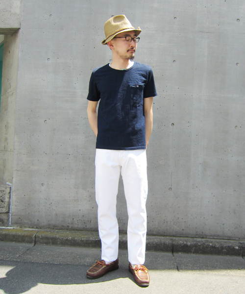 Denime(ドゥニーム)の「INDIGO S/S CREW NECK POCKET TEE(Tシャツ/カットソー・メンズ・ネイビー/インディゴブルー・LARGE/SMALL/MEDIUM)」の7枚目の写真
