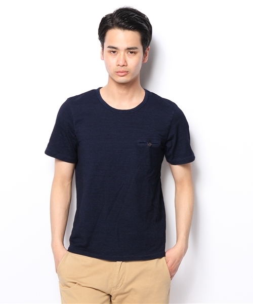 Denime(ドゥニーム)の「INDIGO S/S CREW NECK POCKET TEE(Tシャツ/カットソー・メンズ・ネイビー/インディゴブルー・LARGE/SMALL/MEDIUM)」の4枚目の写真