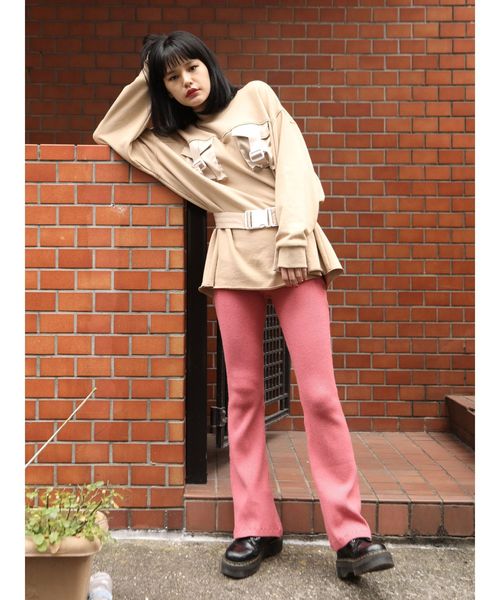 jouetie（ジュエティ）の「ニットリブフィットフレアパンツ（その他パンツ・レディース・ブラック/ベージュ/パープル/グレー/ピンク・MEDIUM）」の8枚目の写真