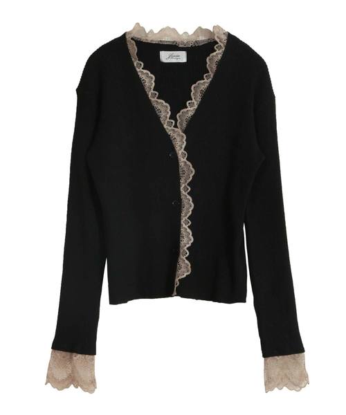 Julia Boutique（ジュリアブティック）の「繊細レースデザインリブニットカーディガン/510432（カーディガン/ボレロ・レディース・ブラック/ベージュ/ブラウン/ボルドー/パープル・ONE/LL/L）」の6枚目の写真