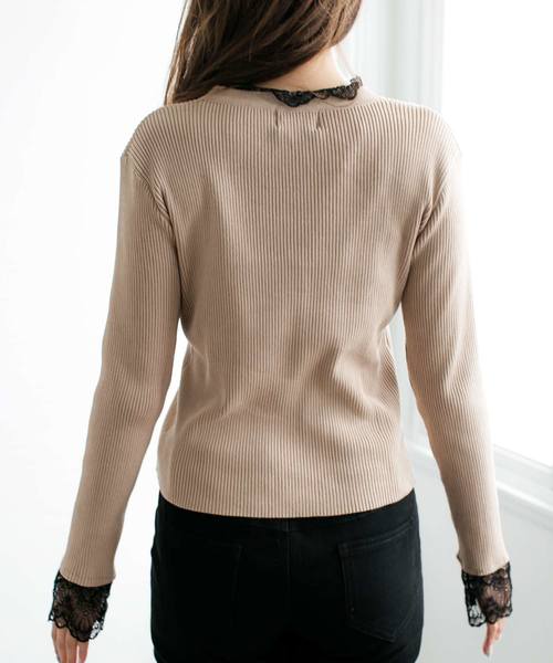 Julia Boutique（ジュリアブティック）の「繊細レースデザインリブニットカーディガン/510432（カーディガン/ボレロ・レディース・ブラック/ベージュ/ブラウン/ボルドー/パープル・ONE/LL/L）」の10枚目の写真