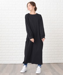 シンプル無地長袖ロングTシャツワンピース