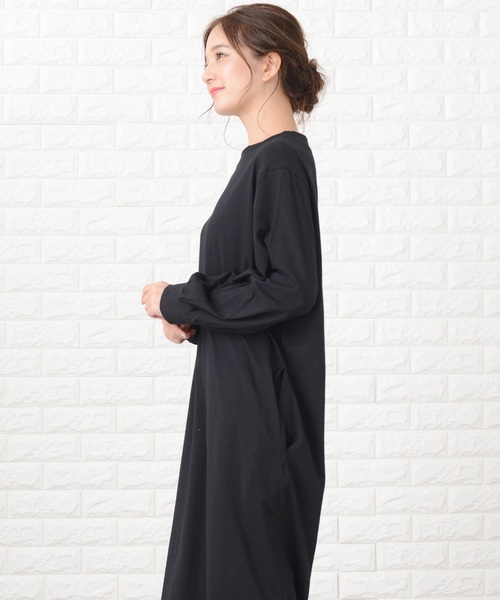 Lace Ladies（レースレディース）の「シンプル無地長袖ロングTシャツワンピース（ワンピース・レディース・ブラック/ネイビー/グレー/グリーン/ベージュ/ブルーグレー・FREE）」の11枚目の写真