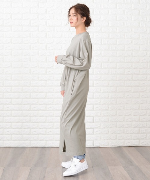 Lace Ladies（レースレディース）の「シンプル無地長袖ロングTシャツワンピース（ワンピース・レディース・ブラック/ネイビー/グレー/グリーン/ベージュ/ブルーグレー・FREE）」の15枚目の写真