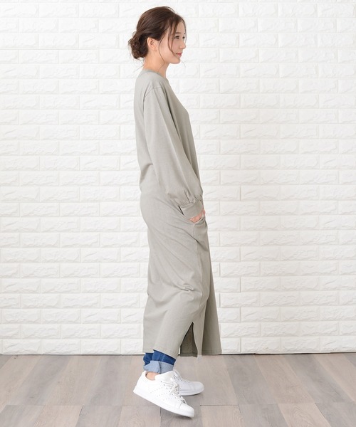 Lace Ladies（レースレディース）の「シンプル無地長袖ロングTシャツワンピース（ワンピース・レディース・ブラック/ネイビー/グレー/グリーン/ベージュ/ブルーグレー・FREE）」の17枚目の写真