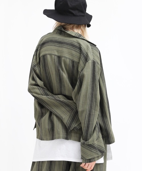 RNA（アールエヌエー）の「B2545 ストライプフレアカフスシャツ（シャツ/ブラウス・レディース・ホワイト/カーキ/ピンク・MEDIUM）」の8枚目の写真