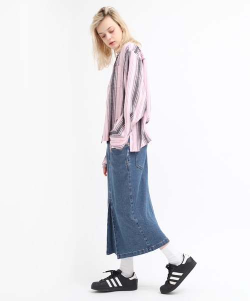 RNA（アールエヌエー）の「B2545 ストライプフレアカフスシャツ（シャツ/ブラウス・レディース・ホワイト/カーキ/ピンク・MEDIUM）」の15枚目の写真