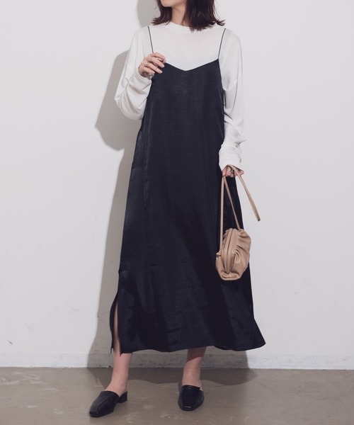 Aunt Marie's（アントマリーズ）の「AUNT MARIE'S 後ろリボンサテンキャミワンピース（ワンピース・レディース・ブラック/パープル/カーキ・FREE）」の8枚目の写真