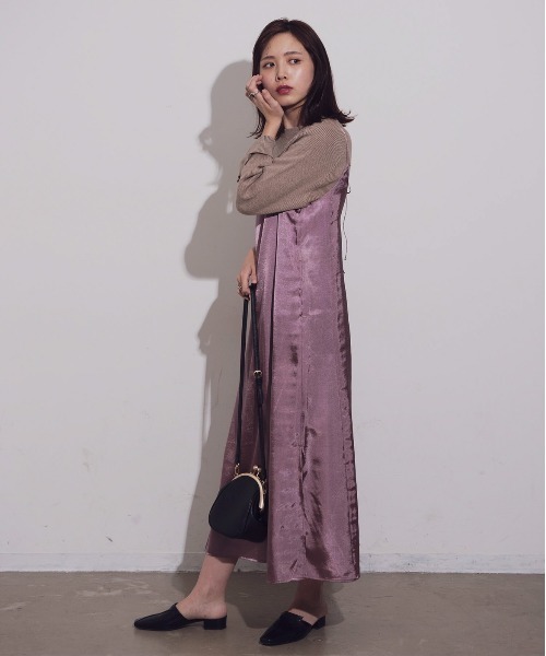 Aunt Marie's（アントマリーズ）の「AUNT MARIE'S 後ろリボンサテンキャミワンピース（ワンピース・レディース・ブラック/パープル/カーキ・FREE）」の17枚目の写真