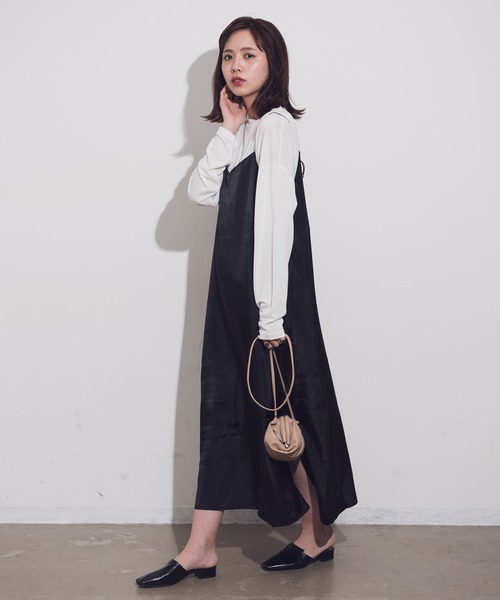 Aunt Marie's（アントマリーズ）の「AUNT MARIE'S 後ろリボンサテンキャミワンピース（ワンピース・レディース・ブラック/パープル/カーキ・FREE）」の4枚目の写真