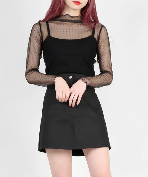 DING（ディング）の「DING/ドットチュールトップス（Tシャツ/カットソー・レディース・ホワイト/ブラック・FREE）」の2枚目の写真