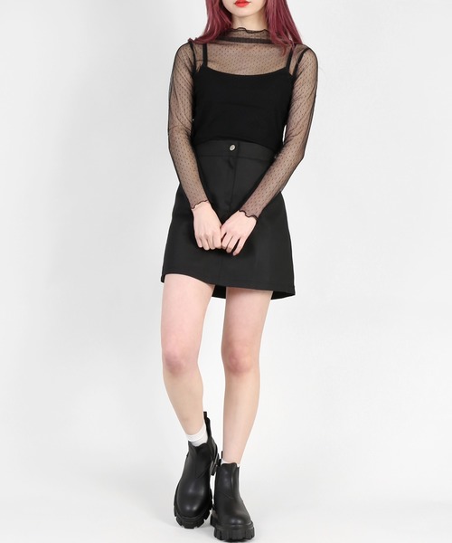 DING（ディング）の「DING/ドットチュールトップス（Tシャツ/カットソー・レディース・ホワイト/ブラック・FREE）」の4枚目の写真