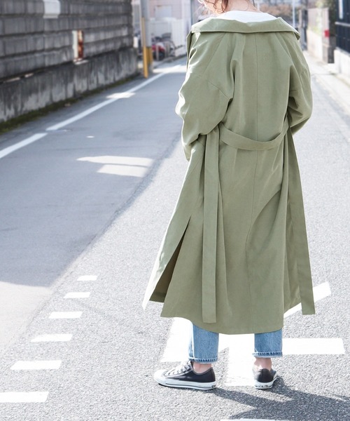 reca(レカ)の「サイドスリットロングコート(トレンチコート・レディース・カーキ/ベージュ/グレイッシュベージュ/サンドベージュ・L/M)」の8枚目の写真