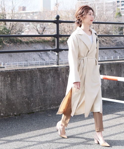 reca(レカ)の「サイドスリットロングコート(トレンチコート・レディース・カーキ/ベージュ/グレイッシュベージュ/サンドベージュ・L/M)」の14枚目の写真