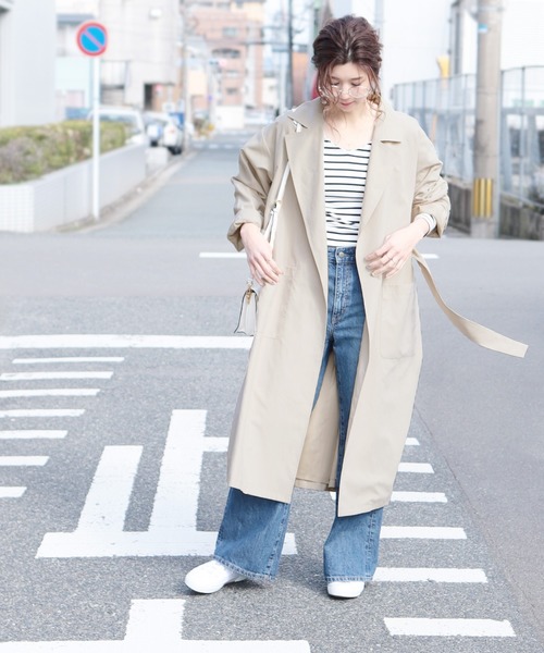 reca(レカ)の「サイドスリットロングコート(トレンチコート・レディース・カーキ/ベージュ/グレイッシュベージュ/サンドベージュ・L/M)」の15枚目の写真