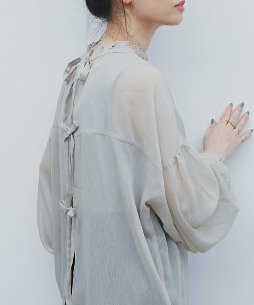 Libra Cue(リブラ キュー)の「Libra バックリボンシアーブラウス(シャツ/ブラウス・レディース・ホワイト/ブラック/ミント・FREE)」の3枚目の写真