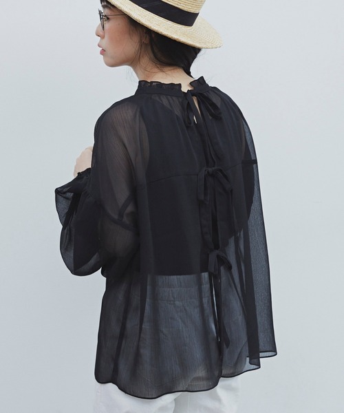 Libra Cue(リブラ キュー)の「Libra バックリボンシアーブラウス(シャツ/ブラウス・レディース・ホワイト/ブラック/ミント・FREE)」の2枚目の写真