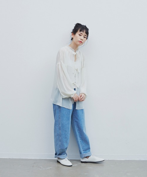 Libra Cue(リブラ キュー)の「Libra バックリボンシアーブラウス(シャツ/ブラウス・レディース・ホワイト/ブラック/ミント・FREE)」の7枚目の写真
