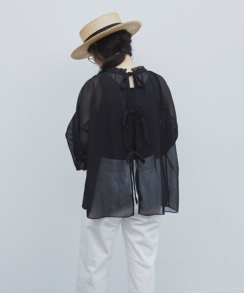 Libra Cue(リブラ キュー)の「Libra バックリボンシアーブラウス(シャツ/ブラウス・レディース・ホワイト/ブラック/ミント・FREE)」の13枚目の写真