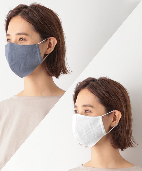 LEPSIM（レプシィム）の「リネンリバーシブルマスク　893573（マスク・レディース・ネイビー/ライトピンク・ONE SIZE）」の2枚目の写真