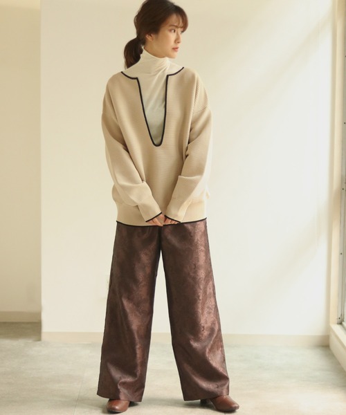 CLEIO(クレイオ)の「【CLEIO】リップル編み配色スリットネックニット(ニット/セーター・レディース・アイボリー/ベージュ/グリーン・FREE)」の17枚目の写真