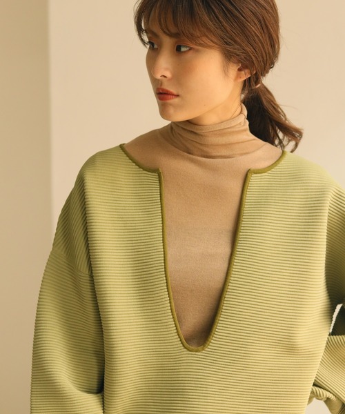 CLEIO(クレイオ)の「【CLEIO】リップル編み配色スリットネックニット(ニット/セーター・レディース・アイボリー/ベージュ/グリーン・FREE)」の20枚目の写真