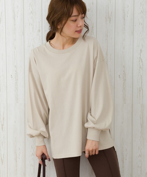 SpRay(スプレイ)の「サイドスリットロングTシャツ(Tシャツ/カットソー・レディース・オフホワイト/アイボリー/グレイッシュベージュ/チャコールグレー/ブラック・FREE)」の12枚目の写真