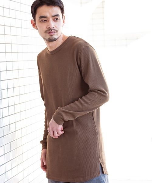 Beautiful Harmony（ビューティフルハーモニー）の「クルーネックロングスリーブワッフルTシャツ（Tシャツ/カットソー・メンズ・グレイッシュベージュ/ダークグレー/ベージュ/ネイビー/カーキ/ホワイト/ライトグレー/ダークブラウン/ブラック・SMALL/MEDIUM/LARGE/X-LARGE）」の5枚目の写真