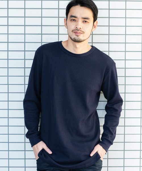 Beautiful Harmony（ビューティフルハーモニー）の「クルーネックロングスリーブワッフルTシャツ（Tシャツ/カットソー・メンズ・グレイッシュベージュ/ダークグレー/ベージュ/ネイビー/カーキ/ホワイト/ライトグレー/ダークブラウン/ブラック・SMALL/MEDIUM/LARGE/X-LARGE）」の9枚目の写真
