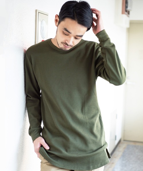 Beautiful Harmony（ビューティフルハーモニー）の「クルーネックロングスリーブワッフルTシャツ（Tシャツ/カットソー・メンズ・グレイッシュベージュ/ダークグレー/ベージュ/ネイビー/カーキ/ホワイト/ライトグレー/ダークブラウン/ブラック・SMALL/MEDIUM/LARGE/X-LARGE）」の8枚目の写真