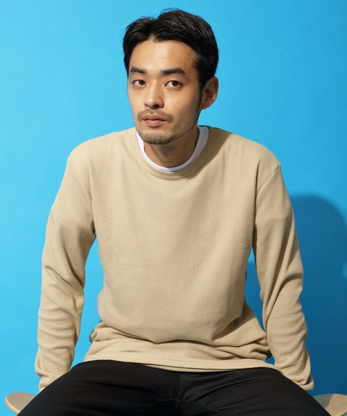 Beautiful Harmony（ビューティフルハーモニー）の「クルーネックロングスリーブワッフルTシャツ（Tシャツ/カットソー・メンズ・グレイッシュベージュ/ダークグレー/ベージュ/ネイビー/カーキ/ホワイト/ライトグレー/ダークブラウン/ブラック・SMALL/MEDIUM/LARGE/X-LARGE）」の16枚目の写真