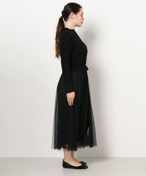 INTERPLANET（インタープラネット）の「【ＷＥＢ限定】リブニットソー＊チュール切替ワンピース（ワンピース・レディース・グレイッシュベージュ/ブラック・FREE）」の3枚目の写真