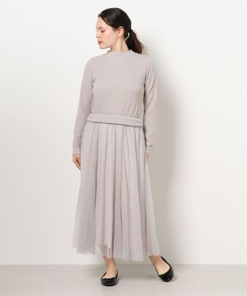 INTERPLANET（インタープラネット）の「【ＷＥＢ限定】リブニットソー＊チュール切替ワンピース（ワンピース・レディース・グレイッシュベージュ/ブラック・FREE）」の17枚目の写真