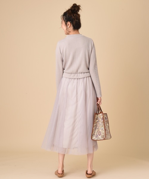 INTERPLANET（インタープラネット）の「【ＷＥＢ限定】リブニットソー＊チュール切替ワンピース（ワンピース・レディース・グレイッシュベージュ/ブラック・FREE）」の7枚目の写真