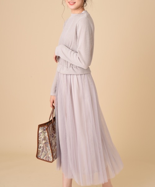 INTERPLANET（インタープラネット）の「【ＷＥＢ限定】リブニットソー＊チュール切替ワンピース（ワンピース・レディース・グレイッシュベージュ/ブラック・FREE）」の9枚目の写真