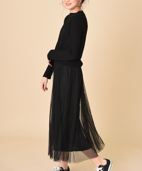 INTERPLANET（インタープラネット）の「【ＷＥＢ限定】リブニットソー＊チュール切替ワンピース（ワンピース・レディース・グレイッシュベージュ/ブラック・FREE）」の16枚目の写真