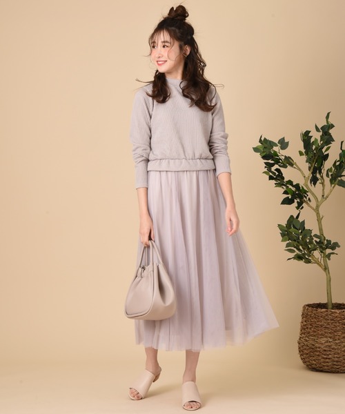 INTERPLANET（インタープラネット）の「【ＷＥＢ限定】リブニットソー＊チュール切替ワンピース（ワンピース・レディース・グレイッシュベージュ/ブラック・FREE）」の21枚目の写真