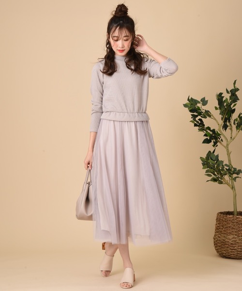 INTERPLANET（インタープラネット）の「【ＷＥＢ限定】リブニットソー＊チュール切替ワンピース（ワンピース・レディース・グレイッシュベージュ/ブラック・FREE）」の22枚目の写真