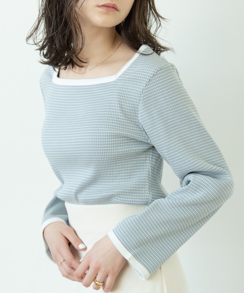 flowriri(フロウリリ)の「flowriri スクエアボーダーカットソー(Tシャツ/カットソー・レディース・ブラック/マスタード/ライトブルー・FREE)」の3枚目の写真