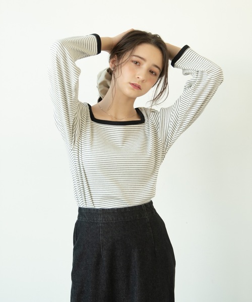 flowriri(フロウリリ)の「flowriri スクエアボーダーカットソー(Tシャツ/カットソー・レディース・ブラック/マスタード/ライトブルー・FREE)」の5枚目の写真