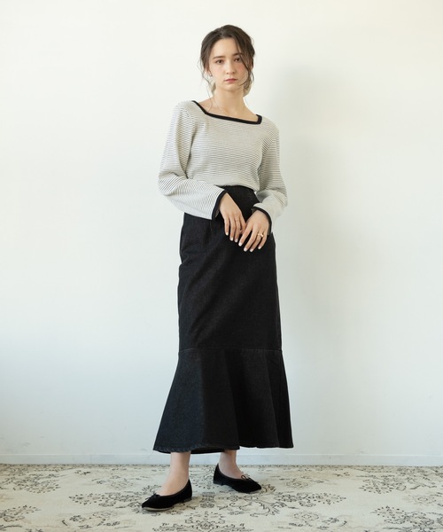 flowriri(フロウリリ)の「flowriri スクエアボーダーカットソー(Tシャツ/カットソー・レディース・ブラック/マスタード/ライトブルー・FREE)」の4枚目の写真