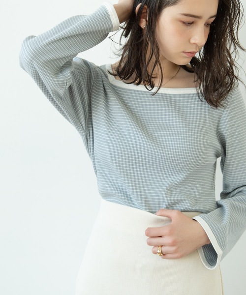 flowriri(フロウリリ)の「flowriri スクエアボーダーカットソー(Tシャツ/カットソー・レディース・ブラック/マスタード/ライトブルー・FREE)」の18枚目の写真