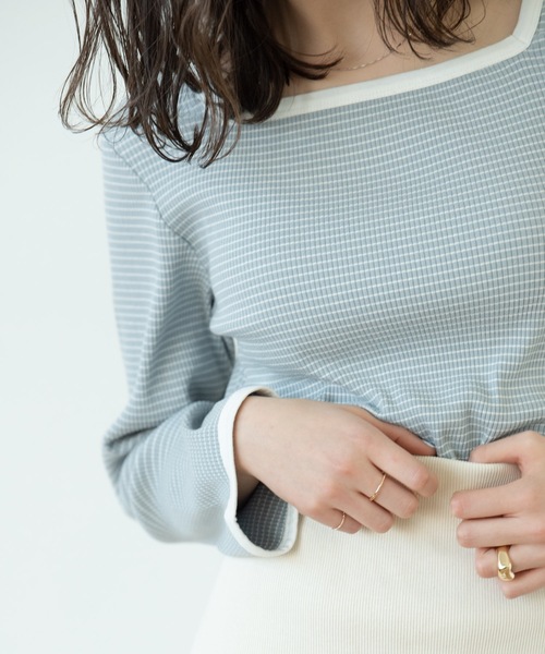 flowriri(フロウリリ)の「flowriri スクエアボーダーカットソー(Tシャツ/カットソー・レディース・ブラック/マスタード/ライトブルー・FREE)」の14枚目の写真