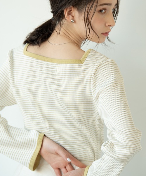 flowriri(フロウリリ)の「flowriri スクエアボーダーカットソー(Tシャツ/カットソー・レディース・ブラック/マスタード/ライトブルー・FREE)」の9枚目の写真