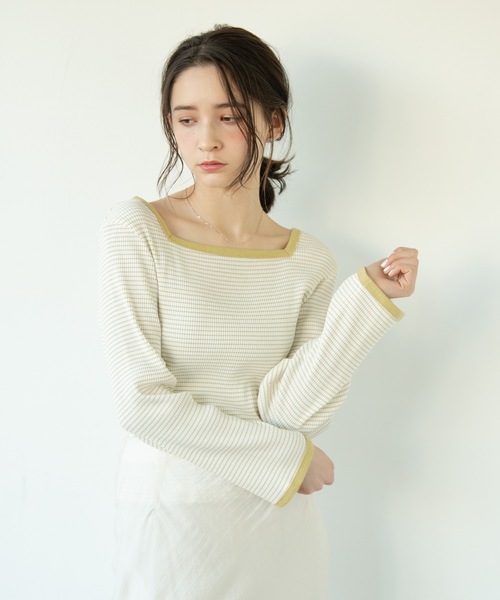 flowriri(フロウリリ)の「flowriri スクエアボーダーカットソー(Tシャツ/カットソー・レディース・ブラック/マスタード/ライトブルー・FREE)」の12枚目の写真