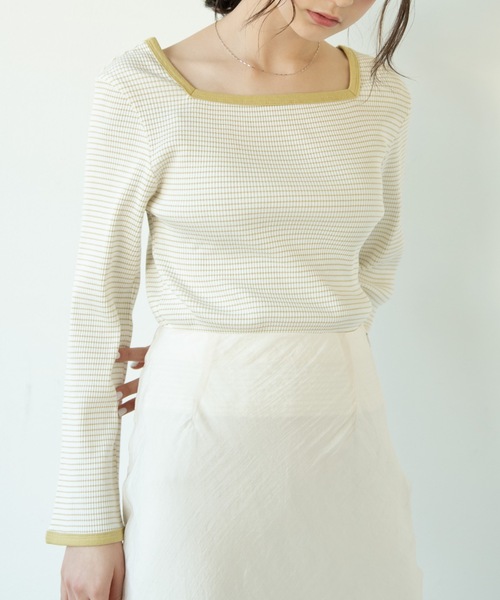 flowriri(フロウリリ)の「flowriri スクエアボーダーカットソー(Tシャツ/カットソー・レディース・ブラック/マスタード/ライトブルー・FREE)」の11枚目の写真